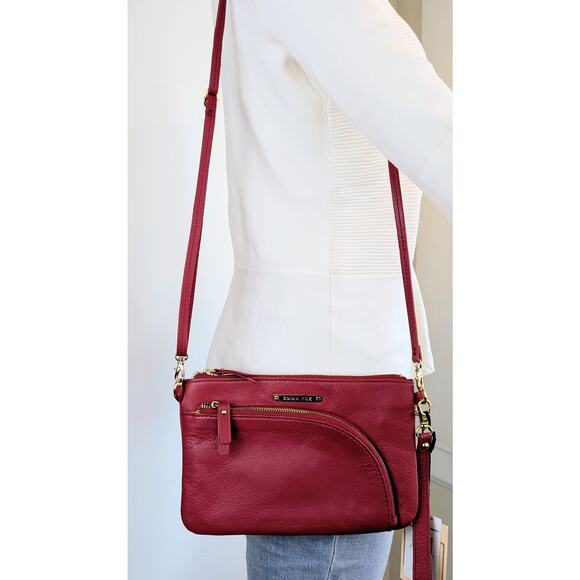Emma Fox Leather Convertible Crossbody Bag Wristlet Cranberry Red Classics NEW - Picture 3 of 10